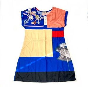 NWT Zara Basics Colorblock Dress w/Floral Detail